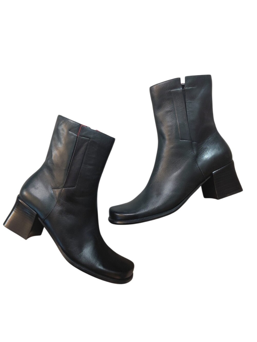 Enzo Angiolini Pavana 3 Black Leather Block Heel Ankle Boots 9 M